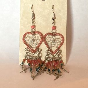 Dangle heart dream catcher earrings